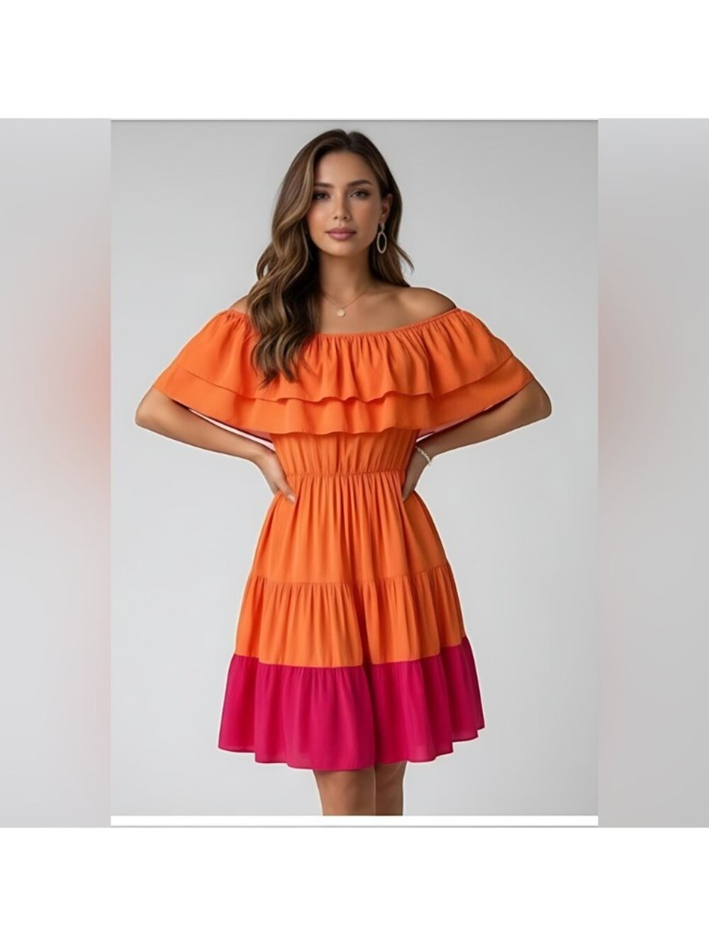 Off Shoulder Ruffle Dress - Picture 2 of 10
